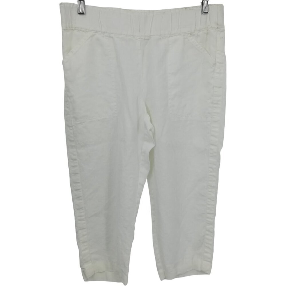 PureJill J Jill 100% Linen White Pull On Cropped Pants Size M Capri Lagenlook